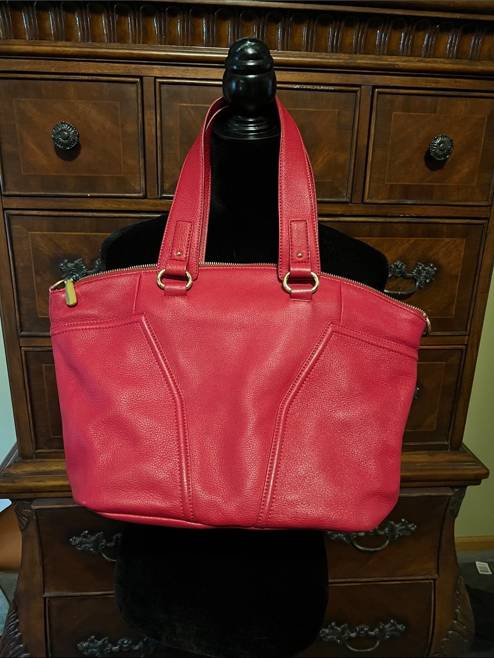 Vince Camuto, red leather shoulder bag. Great cond.